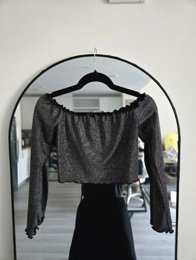Forever21 Women's Black Glitter Crop Top